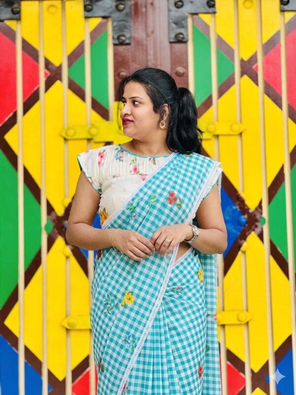 Mulcotton Digital Print Check Saree