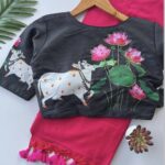 pink + black blouse