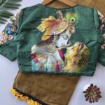 gold + green blouse
