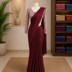 marron with kalamkari blouse